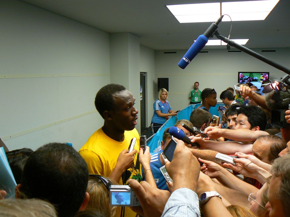 Usain Bolt at a press conference in Berlin in 2009